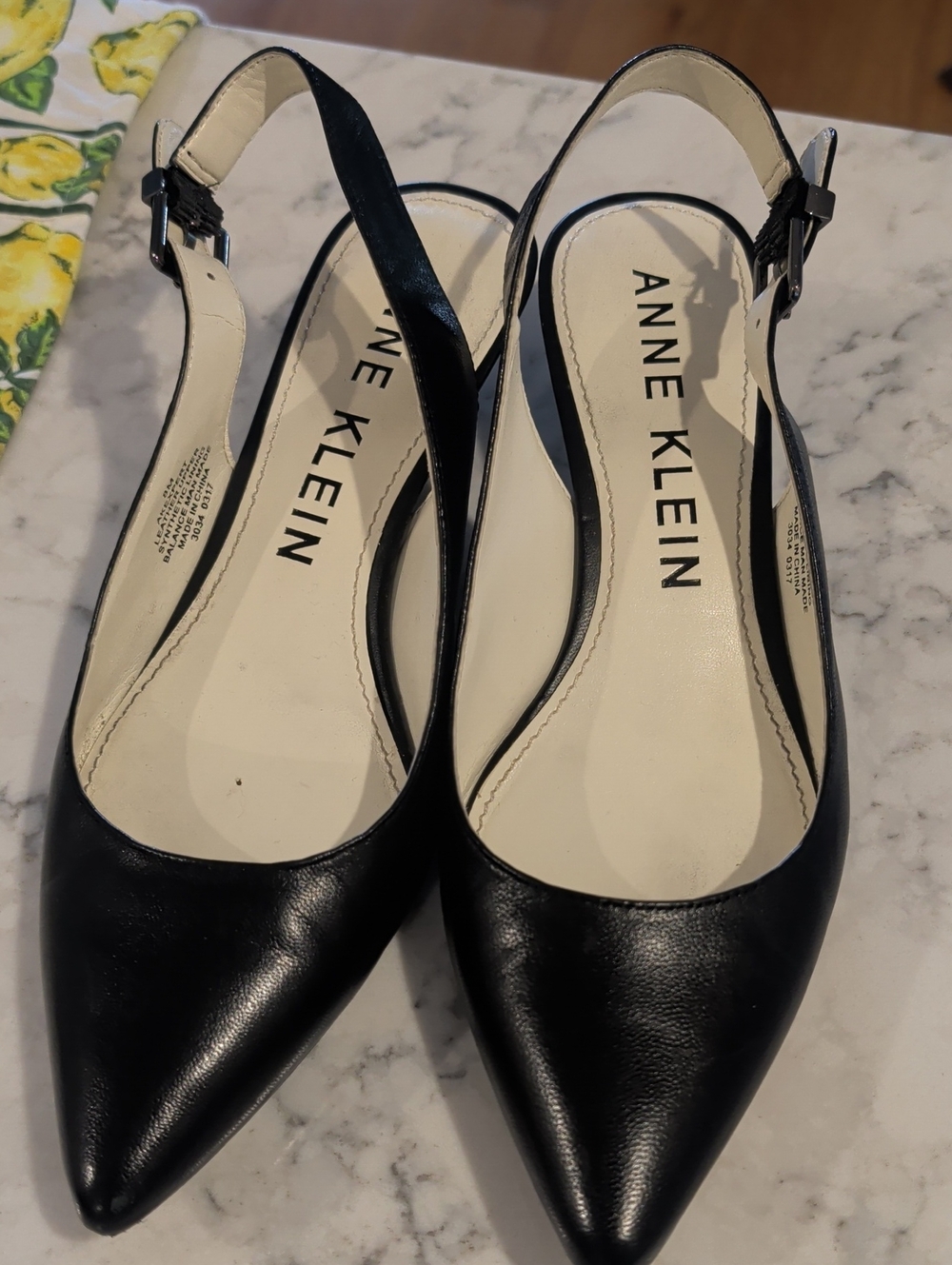 Anne Klein Black Leather   Slingback Mules